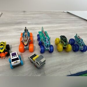 Monster Truck Toy cars with Orange, Blue, and Yellow Wheels set of 7